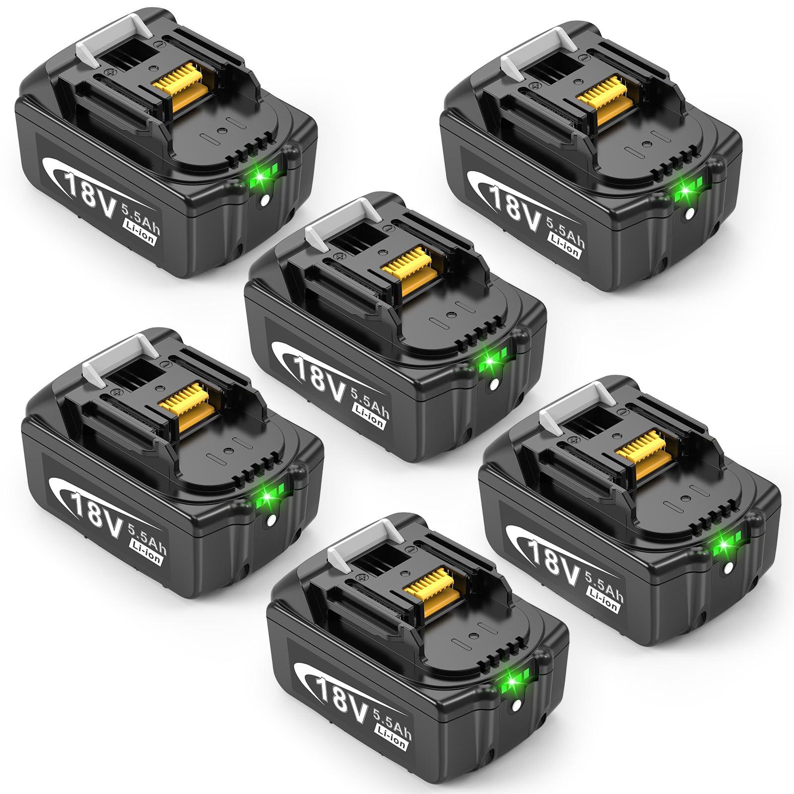 6 unidades de 5,5 Ah batería para Makita LXT, ASUNCELL 18 V DC18RC batería de repuesto para Makita compatible con Allen Makita 14,4 V-18 V baterías de iones de litio BL1815 BL1830 BL1850 BL1430
