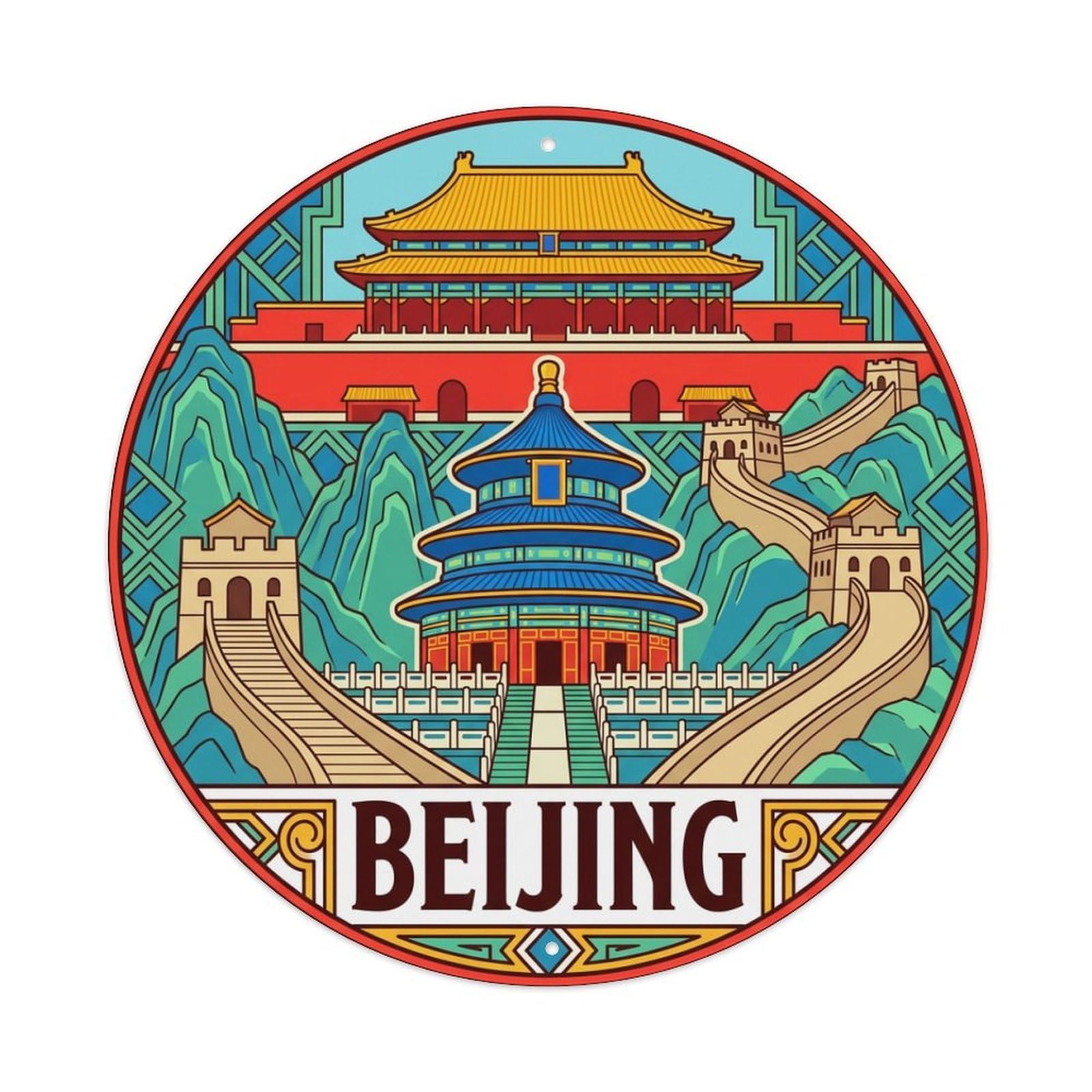 Vintage Travel China Beijing Metal Tin Sign