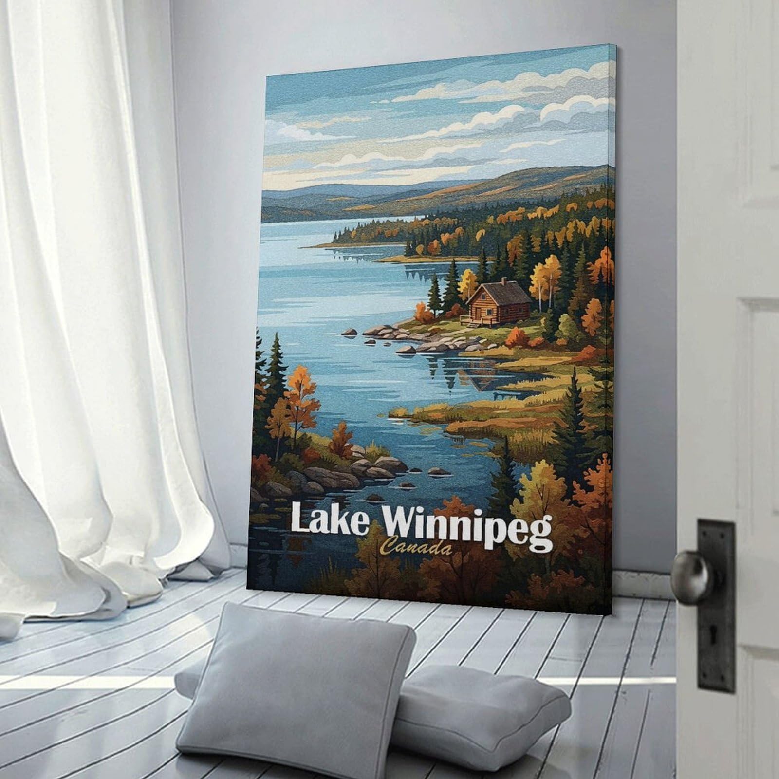 Junmoney Lake Winnipeg Canada Landscape Art Canvas Art Print, 24x36inch(60x90cm), for Hallway, Bedroom Or Modern Interiors, A Wall Art Gift for Fresh Interiors