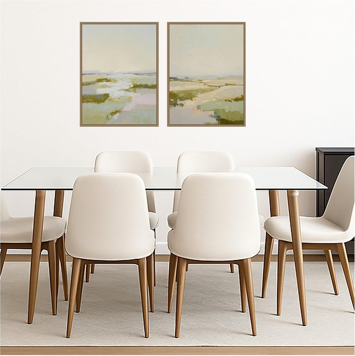 Kate and Laurel Calming Landscape I & II 2 Piece Framed Canvas Wall Art Set by Amy Lighthall, Sylvie Dark Gold Modern Contemporary, Abstract Art for Wall Decor