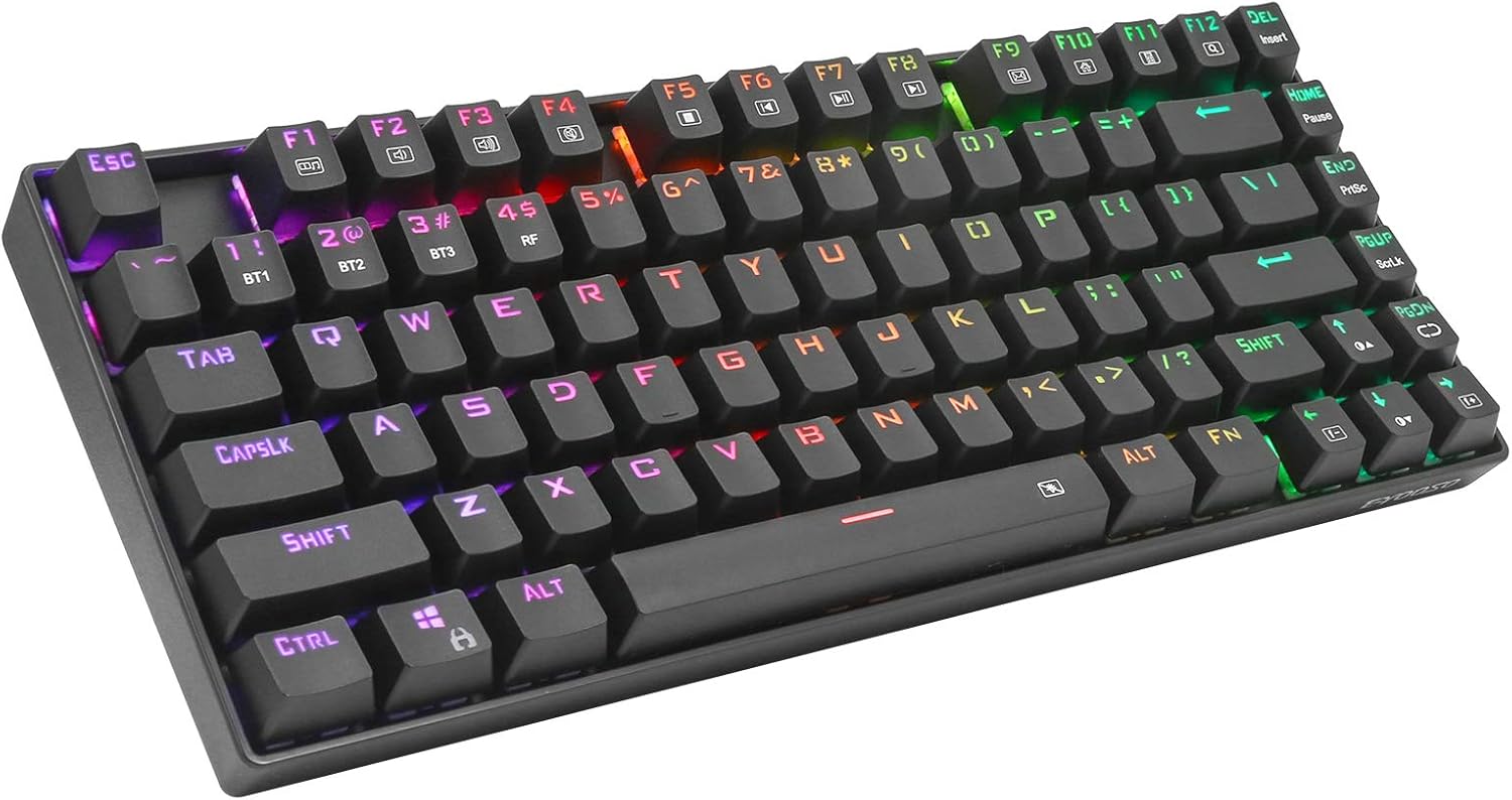 HUO JI Wireless RGB Mechanical Keyboard, 2.4G Compact Gaming Keyboard with LED Backlit, 81 Keys No Conflict, Clicky Blue Switches for Mac/PC/Laptop Black