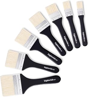 LIGHTWISH Set of 7 Flat Paint Bristles Brushes for Applying Gesso, Acrylic Paint, Oil Paint, Watercolor, Black 7 Pack
