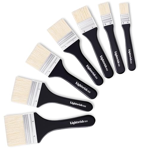 LIGHTWISH Set of 7 Flat Paint Brushes, Natural Bristle and Wood Handle for Art, Artist Brush Wide Art Paintbrush Sets Assorted Sized for Applying Gesso, Acrylic Paint, Oil Paint, Watercolor & Brown - Bristle Brush