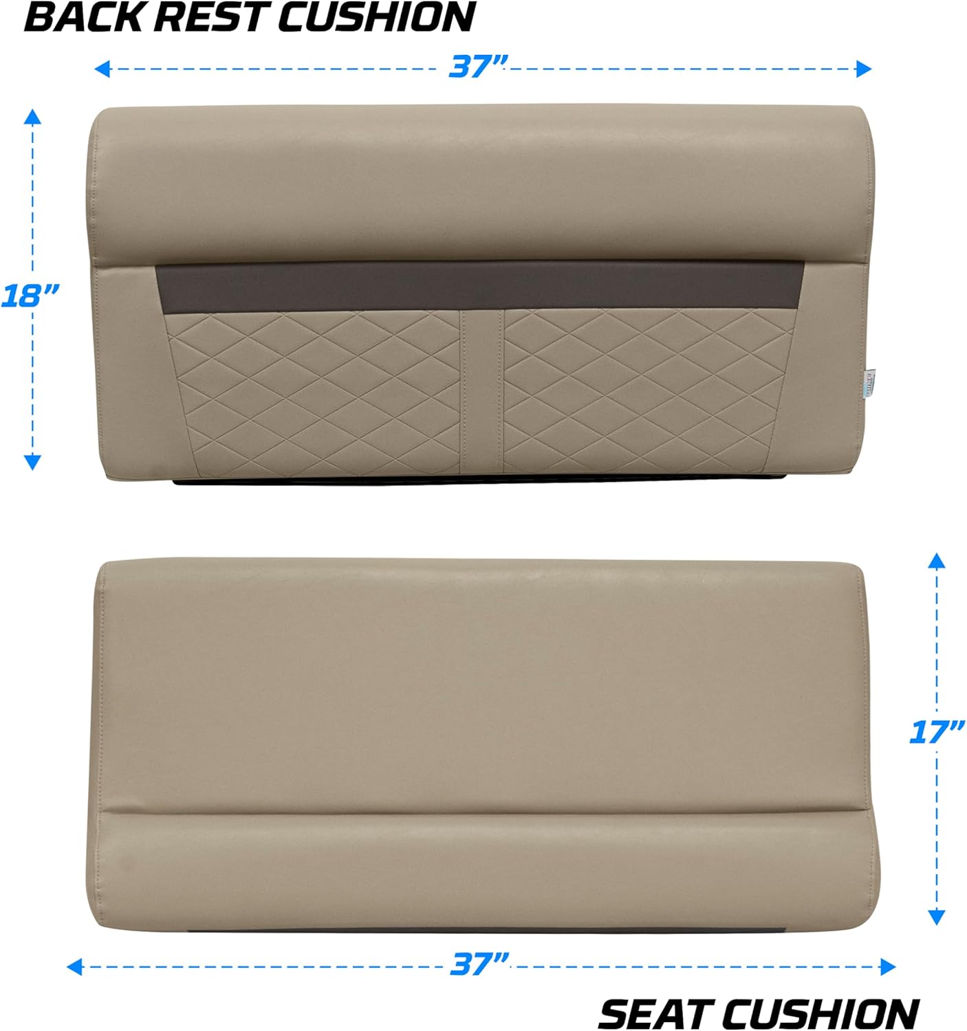 Wise DLX100-1900 DLX Series 37" Pontoon Bench Seat Cushion Set - Neutral/Meteor