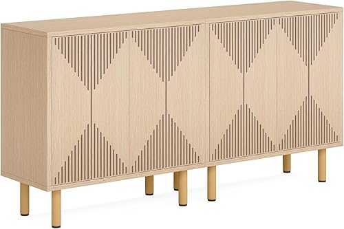 Miniatura 8 de Tribesigns Armario de almacenamiento natural moderno, gabinete de piso independiente, aparador clásico de 59 pulgadas, gabinete de buffet de madera