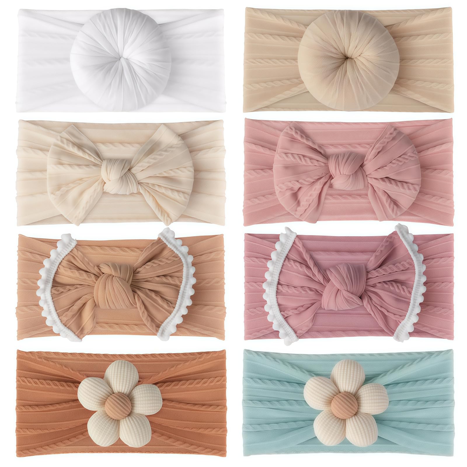 8 Pcs Baby Girl Headbands with Bows, Soft Elastic Hair Accessories for Newborns, Infants, and Toddlers for Parties and Everyday Use (Colourful)