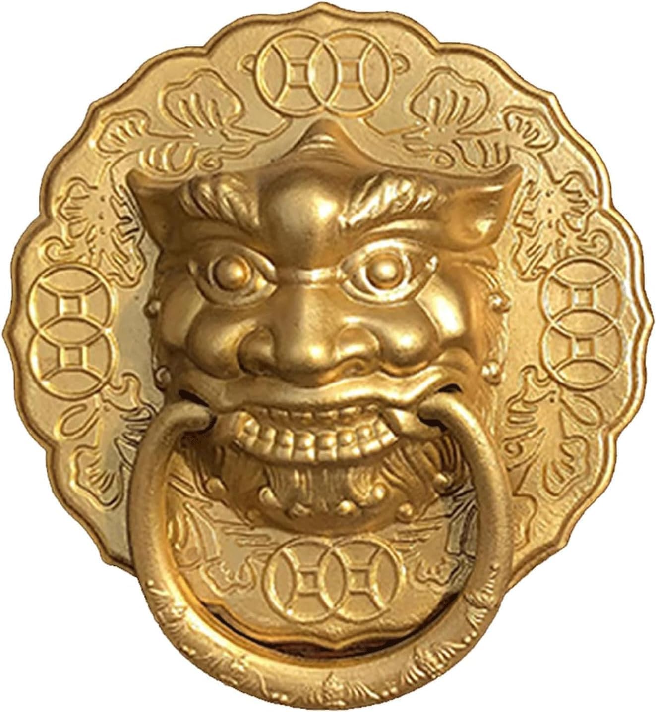 TIST Iron Door Knocker Antique Lion Front Door Door Knock Bronze Retro Anti Rust Brass Door Handle for Villa Courtyard Ring Knocker Surface-Mounted Installation(Brass,15cm)