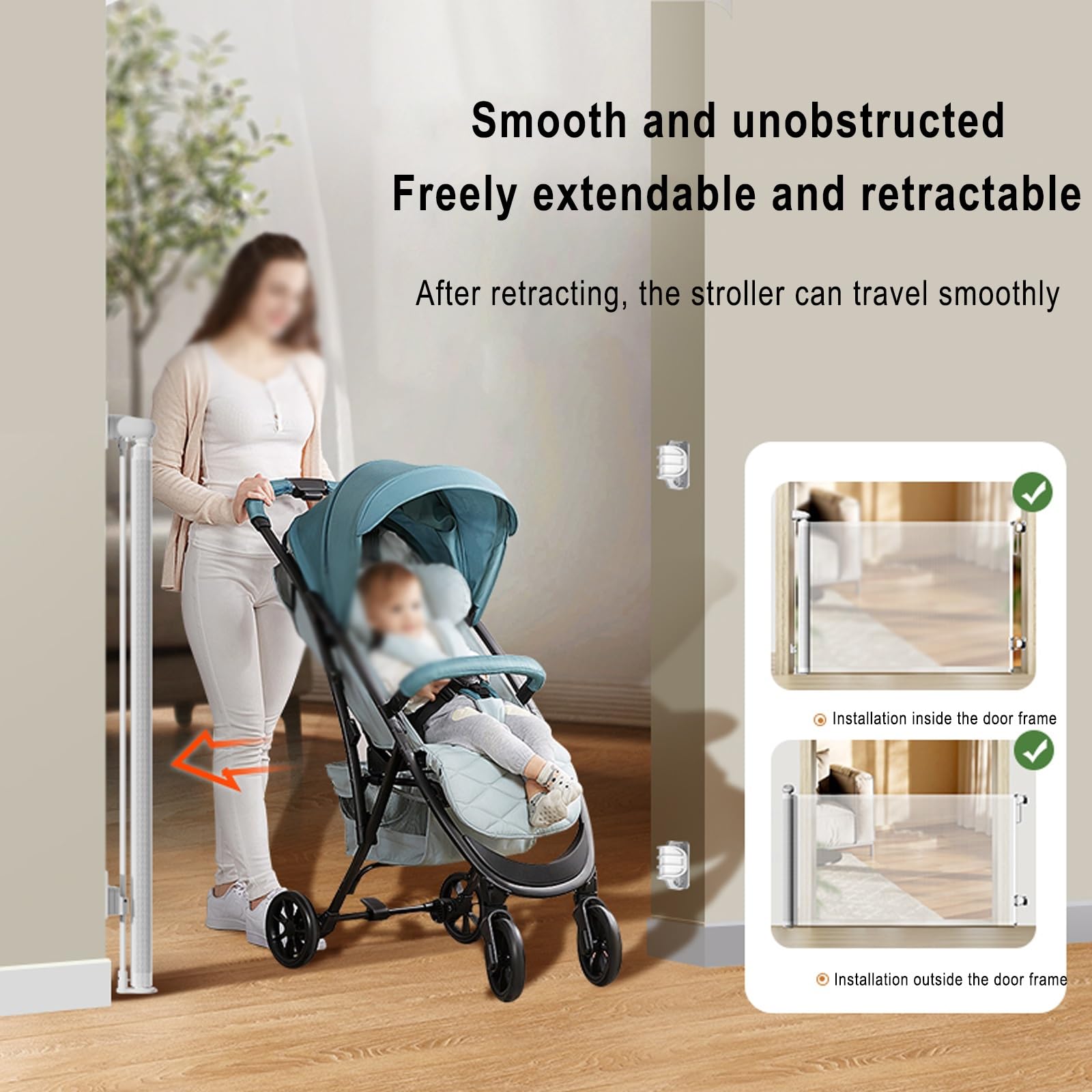 Puerta Retráctil para Bebés y Mascotas, Barrera de Seguridad Extensible Fácil de Instalar Panel de Malla Transpirable, Puerta de Escalera Retráctil para Bebé para Escaleras(Blanco,86 * 180cm)