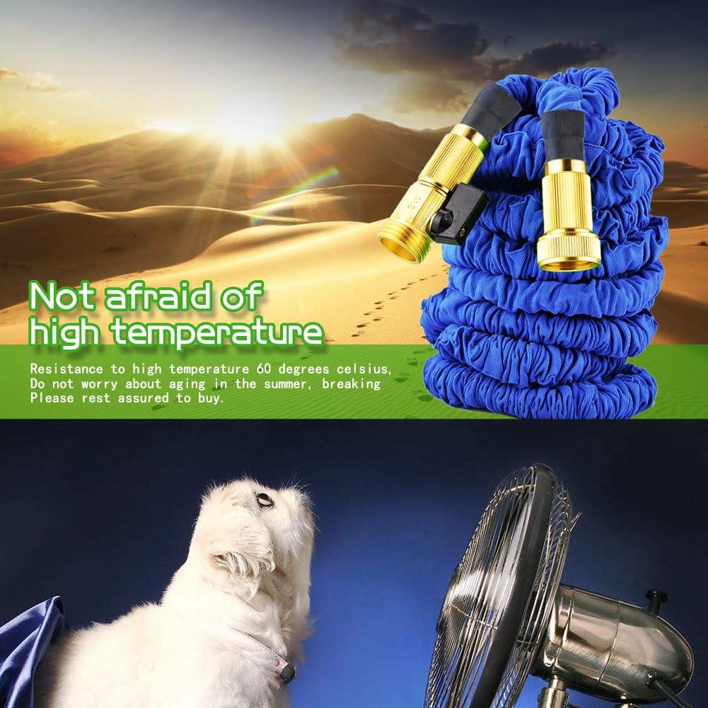 Gada Expandable Garden Hose 100 FT Blue, 3/4’ Solid Brass Connector Flexible Water Hose with Pocket Hose Spray Nozzle Magic Expanding Water Hose for Pet Showel and Watering
