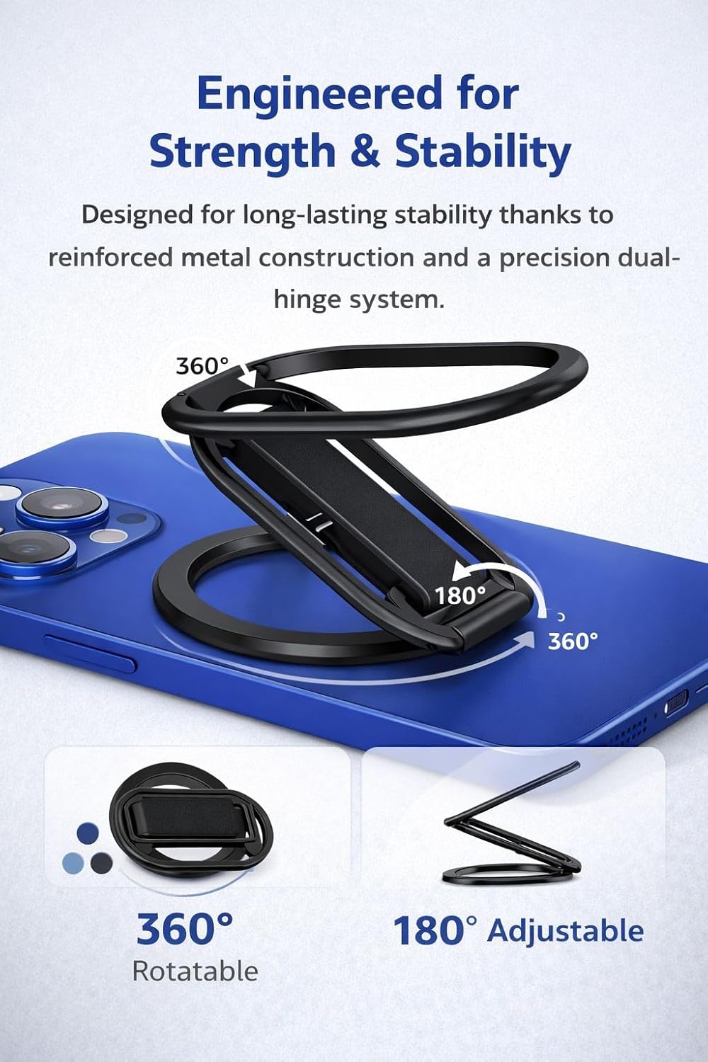 MagSafe Phone Grip Stand - 3 in 1Strong Magnetic Metal Kickstand & Finger Strap Holder for iPhone 17-12 Series