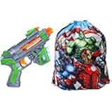 2pc Space Blaster Toy Gun and Stocking Stuffer Licensed Superhero Drawstring Bag, Boys 3 Up