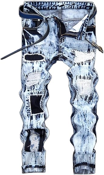 Mens Stretch Skinny Jeans Slim Fit Urban Biker Denim Pants Distressed Washed Motorcycle