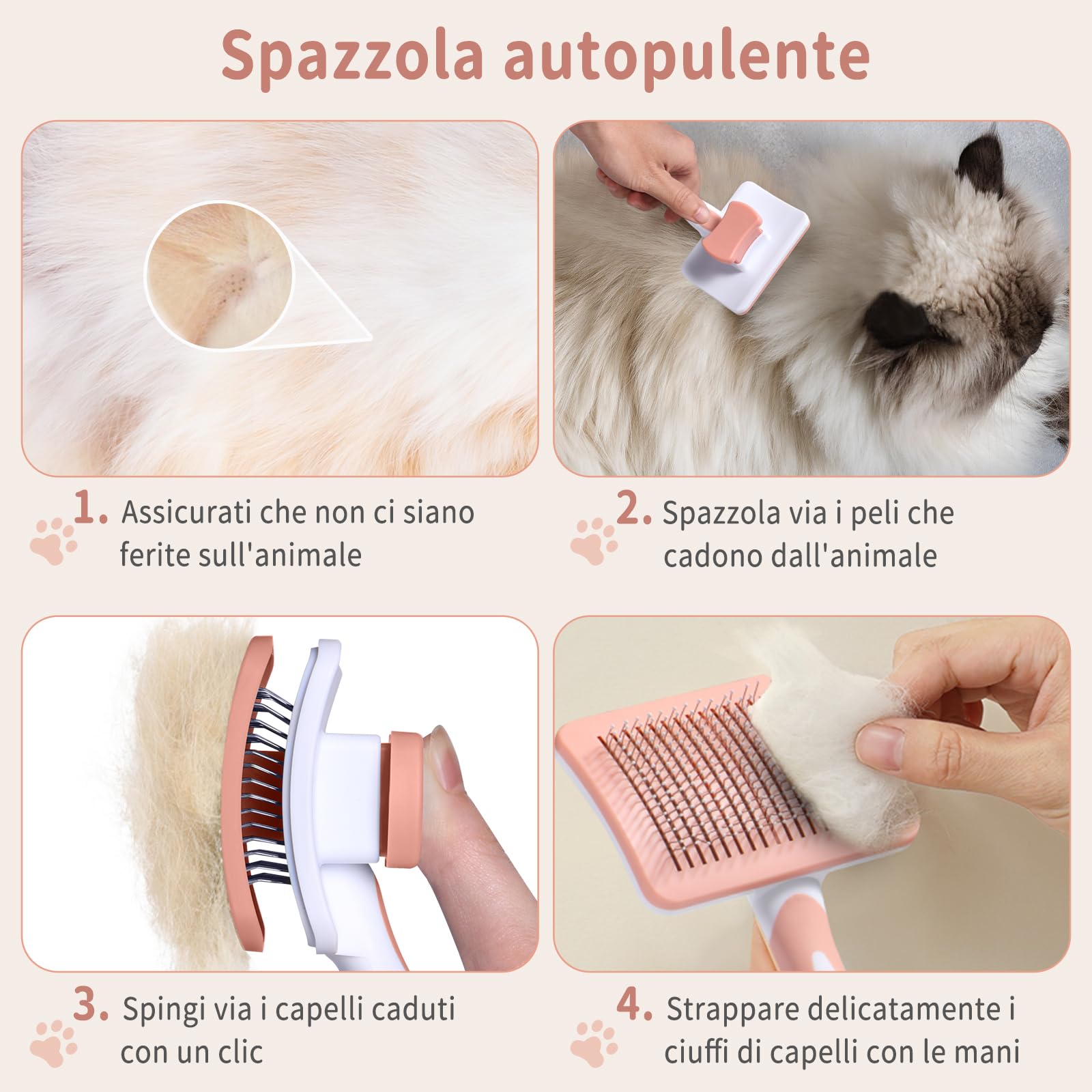 Vinabo Spazzola autopulente per animali domestici, spazzola per pelo lungo e corto, per cani e gatti, elimina efficacemente la tomentosi, sottopelo, grovigli - arancia cannella