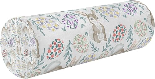 Flores Conejos Huevos de Pascua Almohada Redonda Almohada Cuello Cervical Rodillo Cilindro Almohada Redonda Pequeña Almohada para Apoyo Lumbar