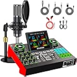 Podcast Microphone Bundle with Live Sound Board Audio Mixer, Podcast Equipment Bundle with 3.5mm Condenser Microphone(P15) for Pc/Phone Live Streaming Singing Gaming, Voice Changer, Denoise