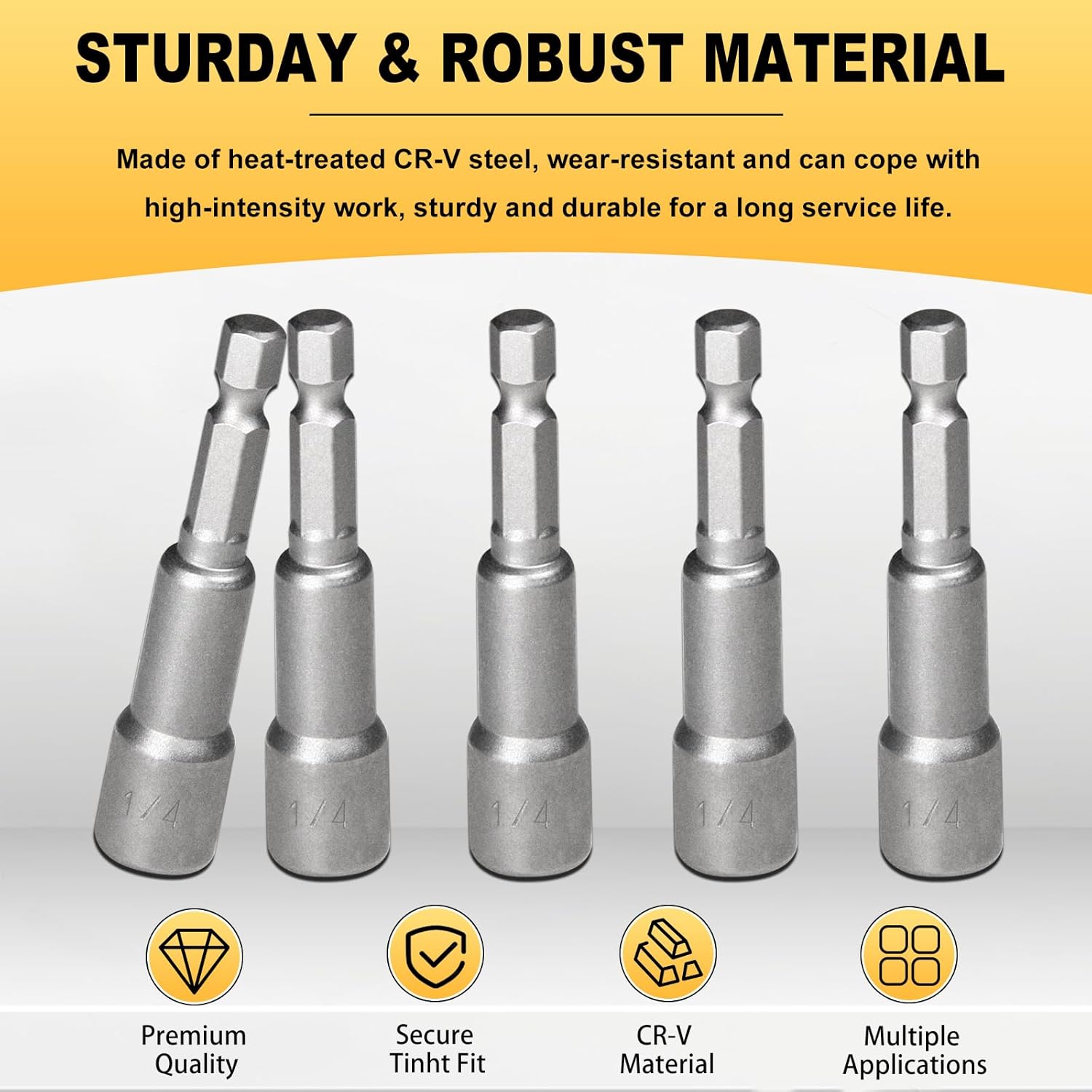 Auniwaig Magnetic Nut Setter Driver Drill Bit Set 1/4" Hex Shank to 1/4" Hex Socket Power Nut Driver Bits, 65mm Long, 10pcs
