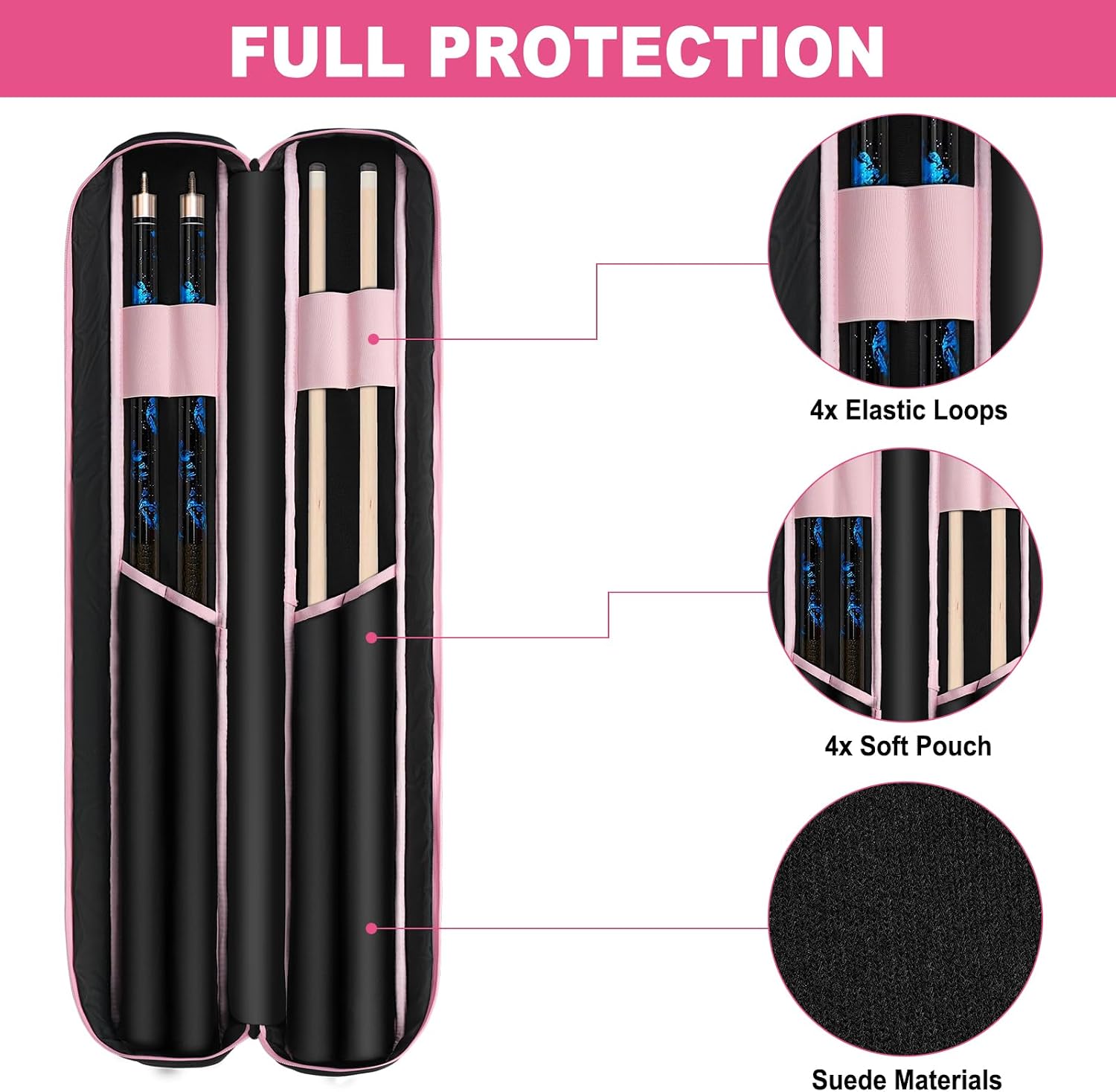 Pool Cue Case, Pool Stick Carrying Case Holds Butts and Shafts, Billiard Cue Bag with Shoulder Straps image 2