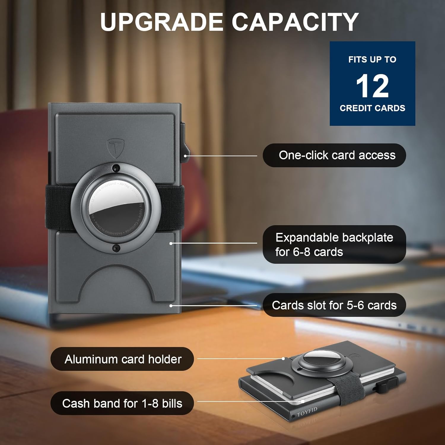 Minimalist Wallet for Men,Slim Wallet Compatible with AirTag,Card Holder Metal Wallet,Pop Up Wallet,Metal Card Holder,Quick Access Card,RFID Blocking Protection,Hold 12+ Credit Cards (Grey) - Image 4