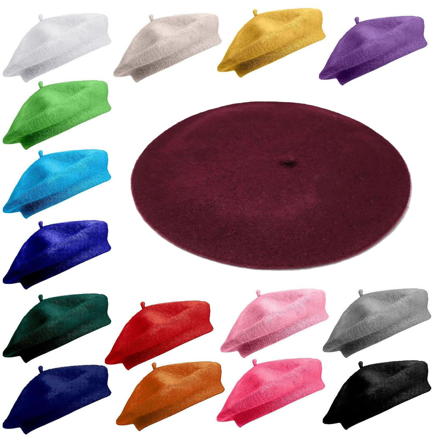 Van Der Linn Unisex Colour 16 Wine Plain Beret Wool Warm French Hat (Uk, Alpha, One Size, )