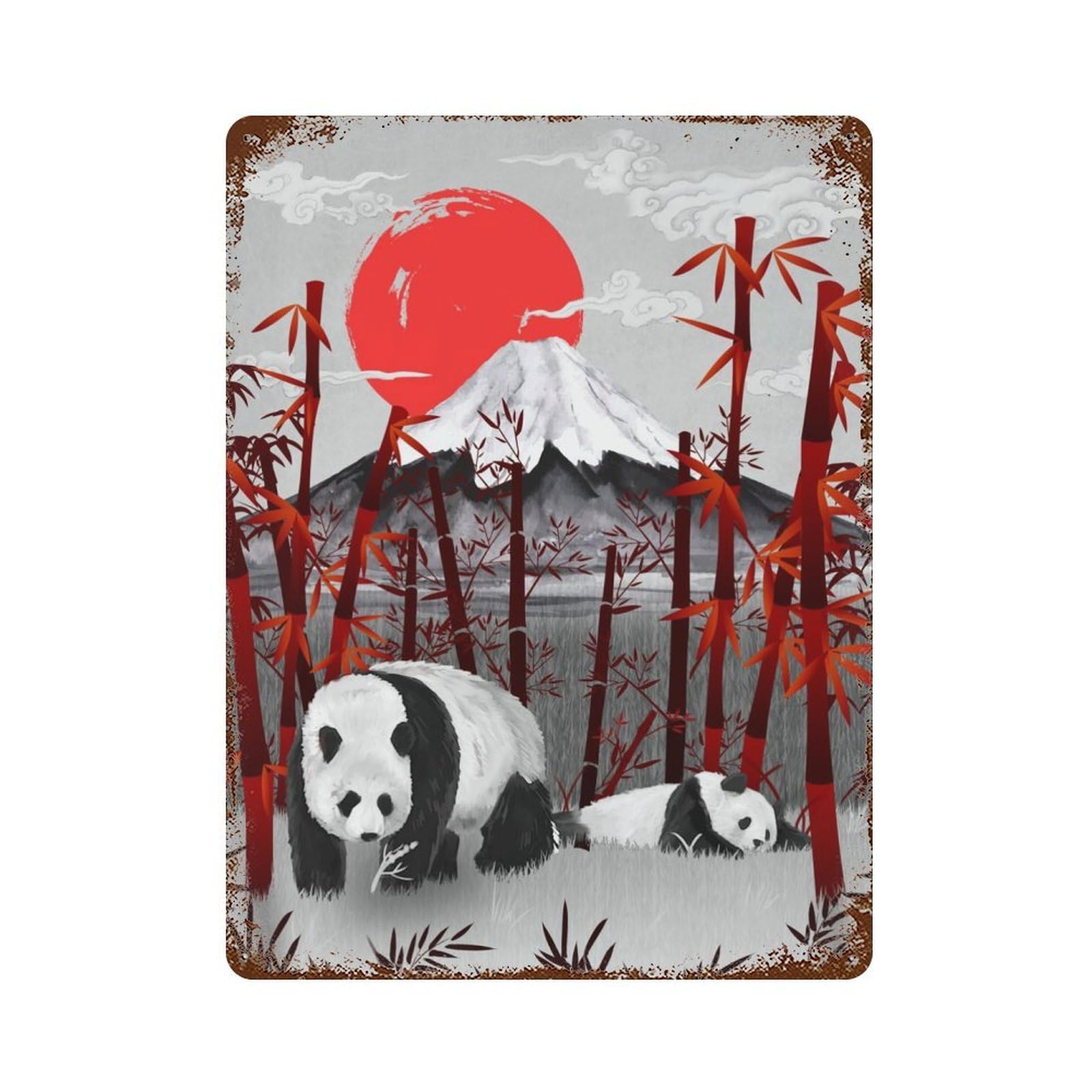 Rust Effect Panda On Vacation Aged Metal Wall Plaque 15.7"x11.8", Farmhouse Wall Decor for Office, Studio And Wall Decor