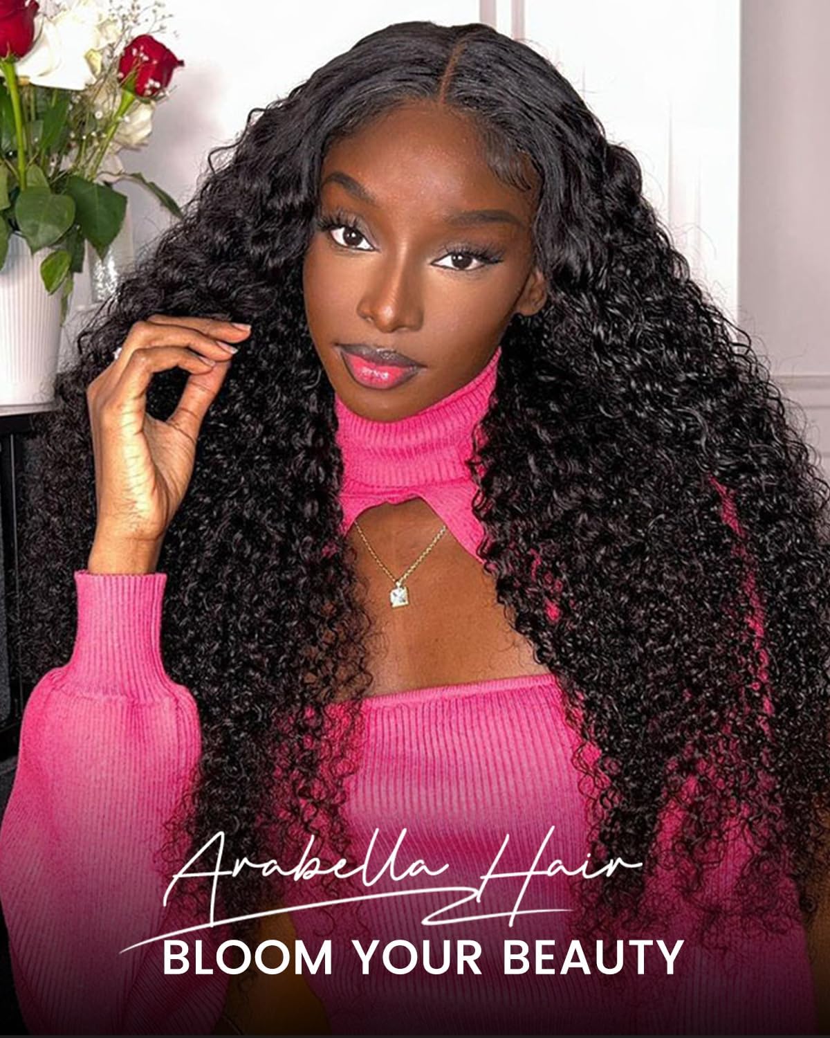 Arabella 6X5 Deep Curly Human Hair Wig Glueless Wigs Human Hair 210% Density Deep Wave Lace Front Wigs Human Hair Pre Cut Lace 12A Real Pre Bleached Wig 28INCH