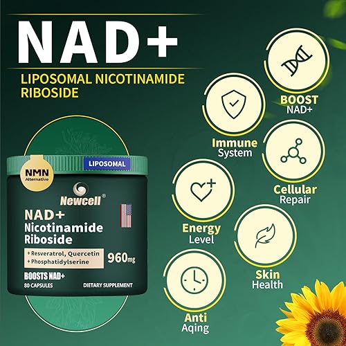 Miniatura 5 de Suplemento liposomal NAD+ con resveratrol, quercetina, ribósido de nicotinamida - Alternativa NMNH para antienvejecimiento, energía celular, enfoque