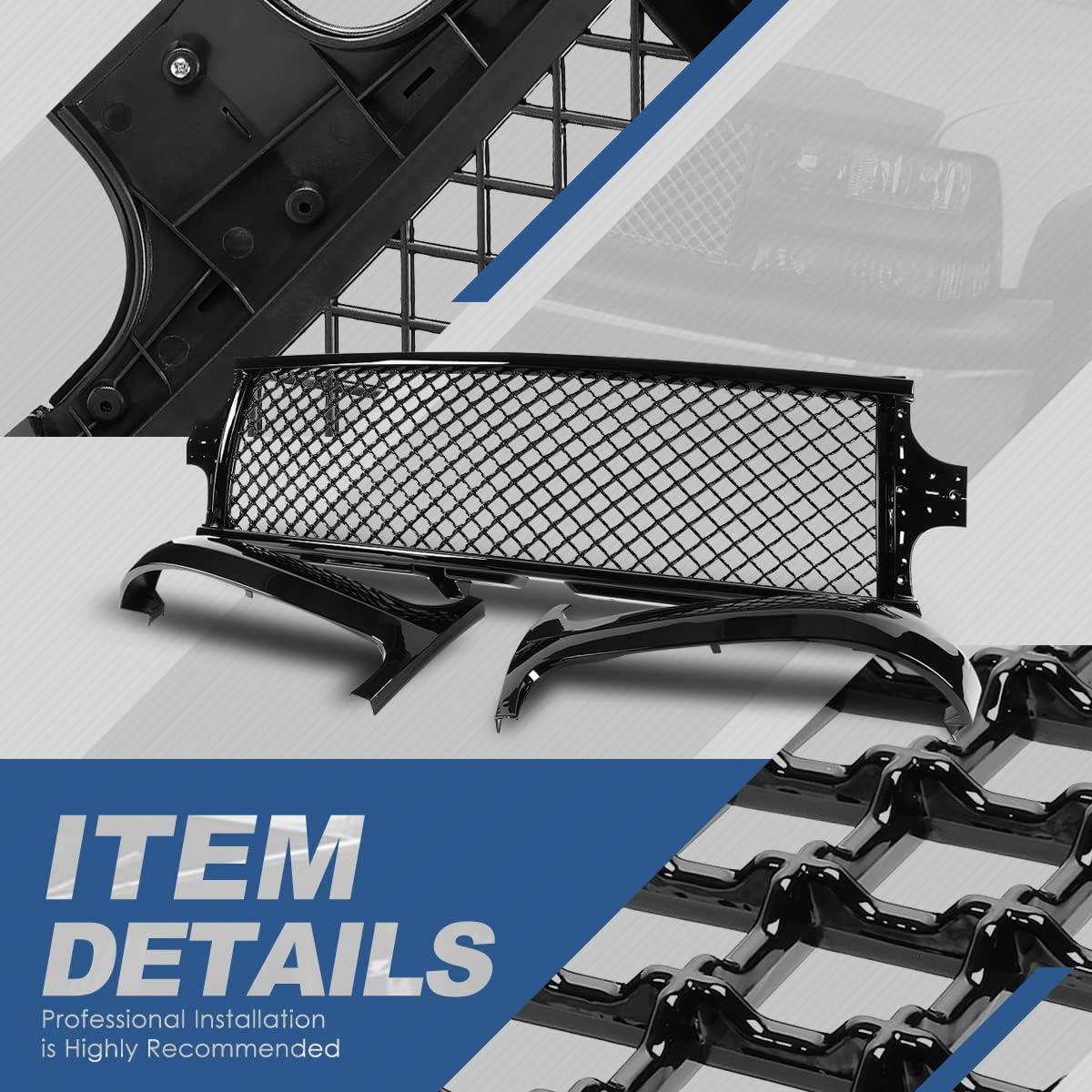 Headlight Bumper Lamps with Front Mesh Style Grille Compatible with Silverado Suburban Tahoe 99-02, Driver and Passenger Side, Smoke Lens Clear Corner Headlamp, Glossy Black Grill, 5-Piece