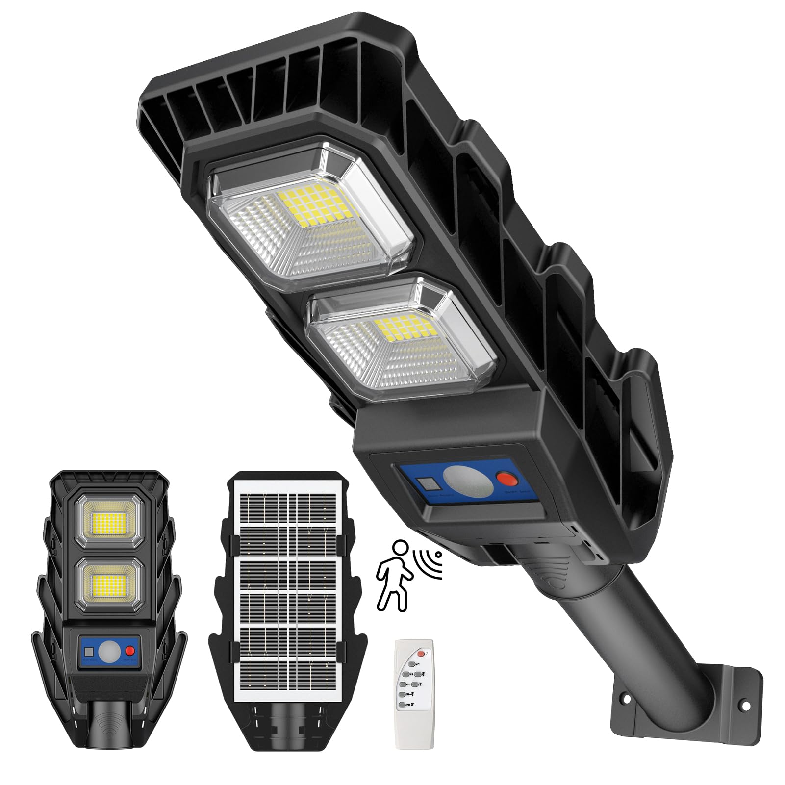 LEKIA Led-lantaarn op zonne-energie voor buiten, krachtig, 7000 K, zonnelamp voor buiten, met bewegingsmelder en afstandsbediening, 320° verlichting, straatspot met voor tuin, straat, 4 stuks
