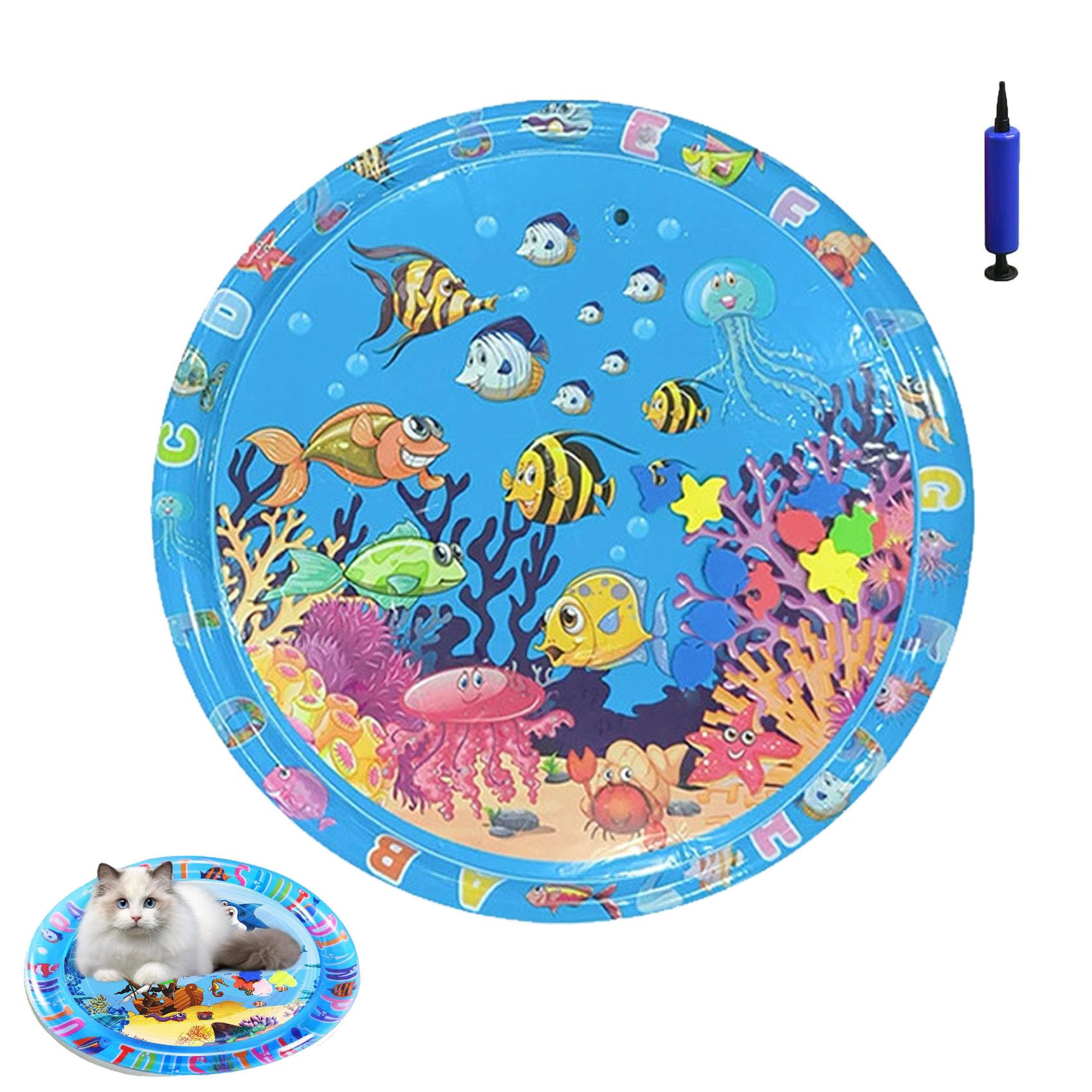 Pet Water Bed, Interactive Sensory Pad with Floating Fish, Cooling Mat for Dogs/Cat (C,Large)