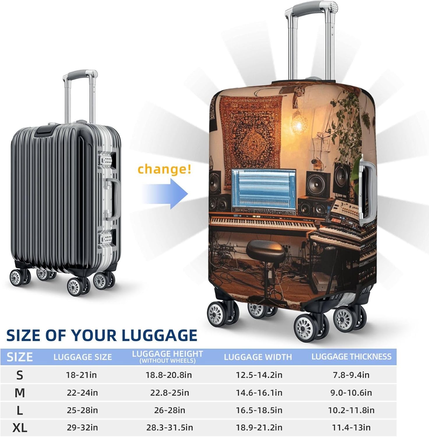 Travel Luggage Cover Elastic Anti-scratch Suitcase Protector Washable Luggage Sleeve music studio Suitcase Cover Protector Fit 18-32 Inch Suitcases Travel Accessories Large image 2