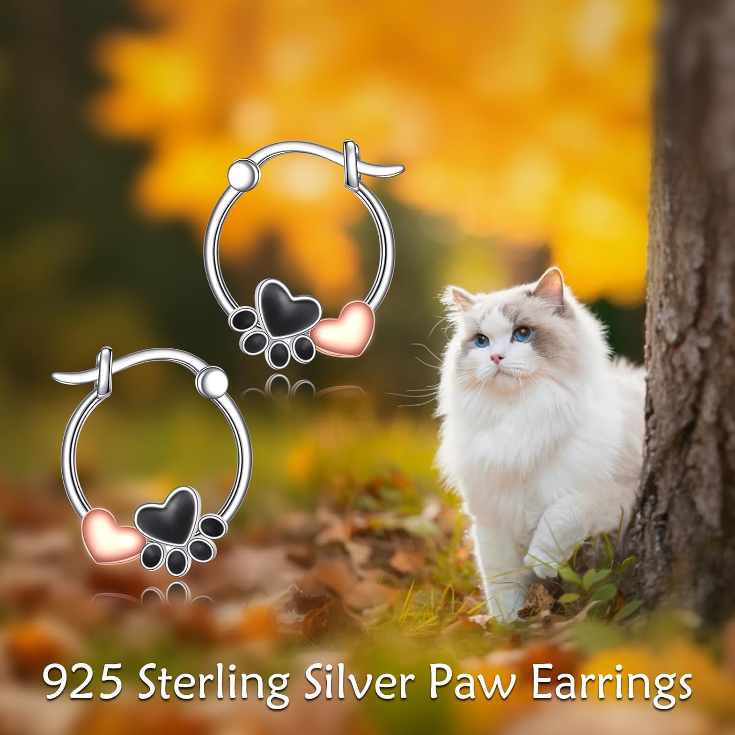 Paw Print Earrings Sterling Silver Animal Hoop Earrings Puppy Dog Cat Jewelry Gifts for Women Pet Lovers - Image 4