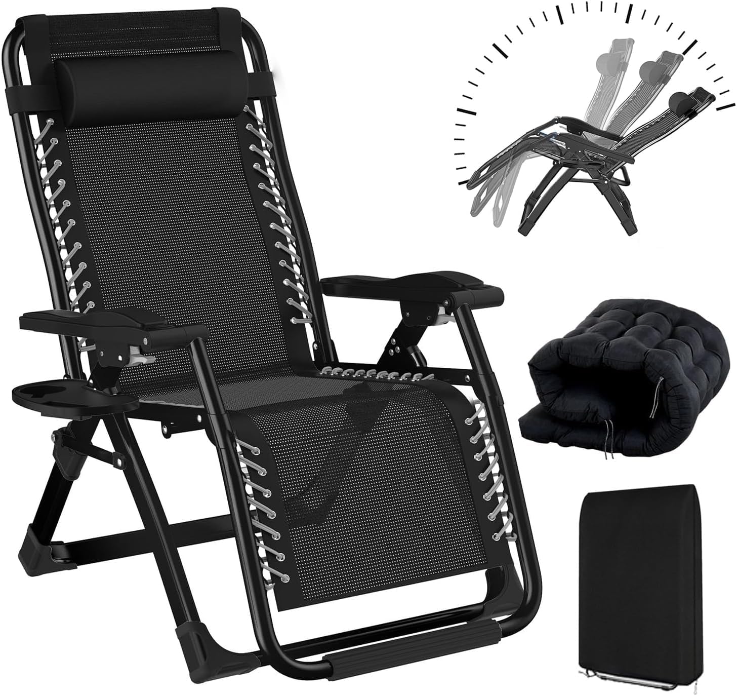 BYYBOU Klappbarer Sonnenstuhl, Garten liegestuhl, Outdoor relaxstuhl mit liegefunktion, für Innenhof, Strand Pool, mit Polsterstütze, 200KG, mit Verstellbarer Rückenlehne, Halskissen