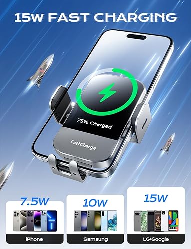 Miniatura 3 de CHGeek Cargador de coche inalámbrico, carga rápida de 15 W, soporte de teléfono para iPhone 15 14 13 12 11 Pro Max Xs, Samsung Galaxy S25 Ultra S24