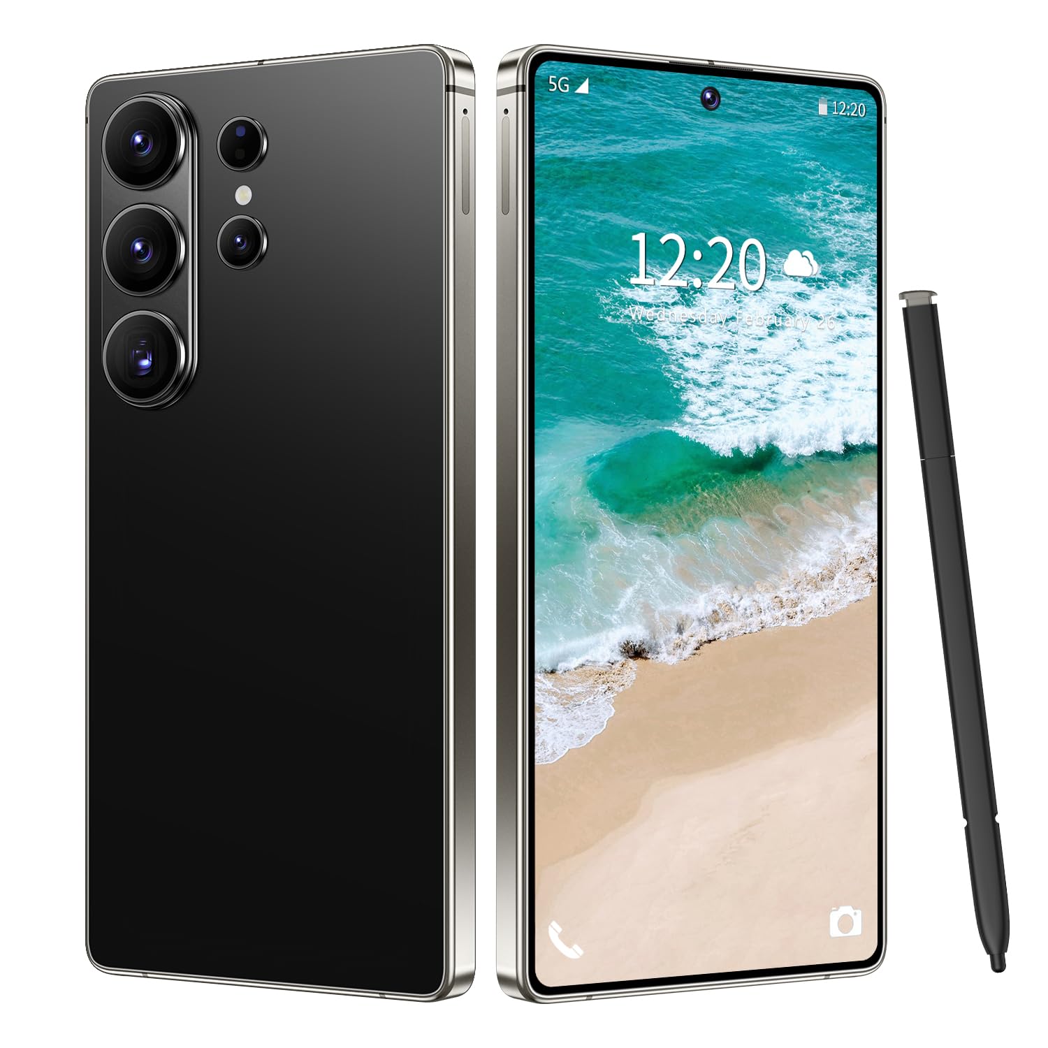 SZV 26 Ultra Unlocked Cell Phone,16+1TB 5G Unlocked Phone, Built in Pen Android 15 Battery 7000mAh 6.99" HD Screen Smartphone, Dual SIM/Face ID/Fingerprint Lock/GPS (Black, 16+1TB) - 1