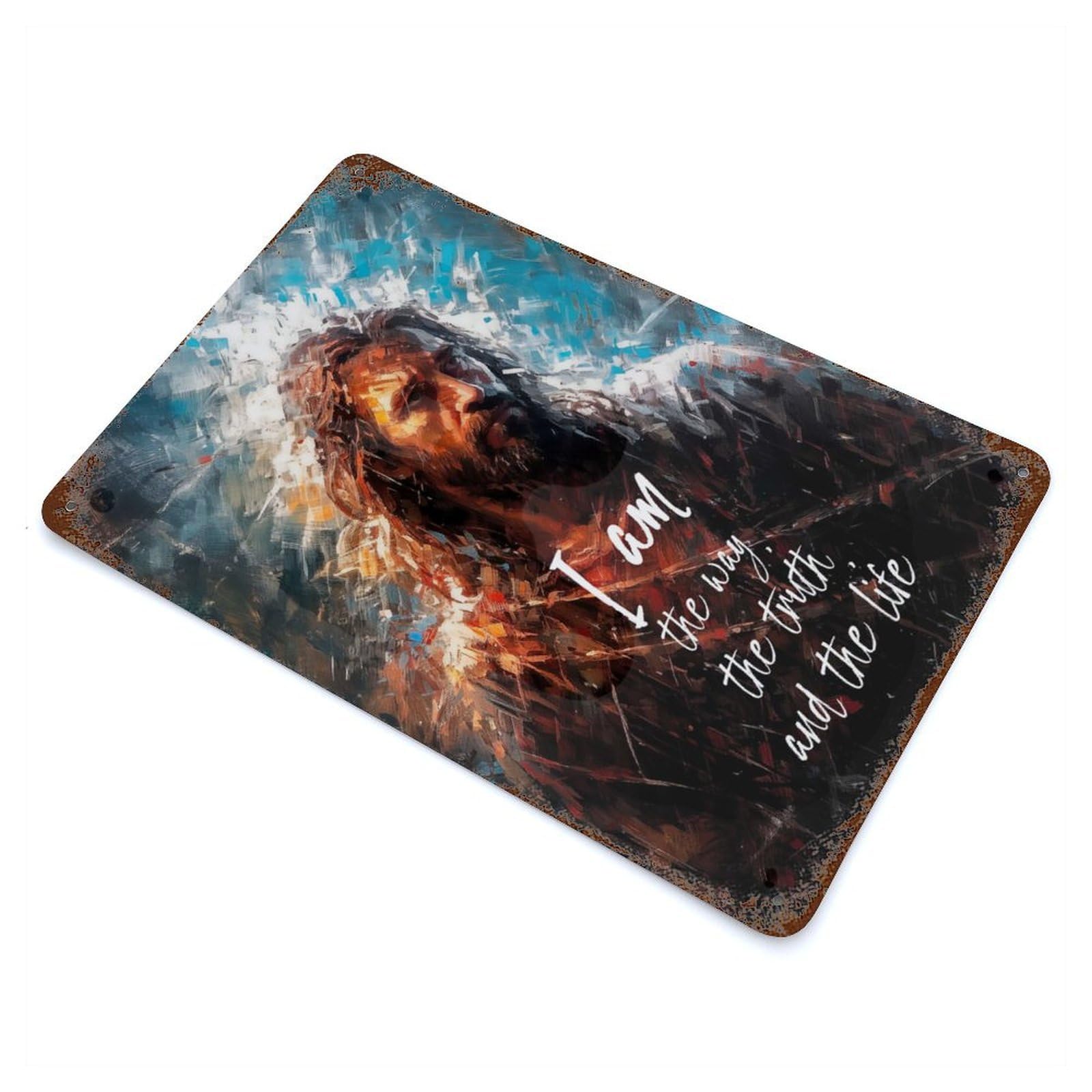 Jesus Bible Verse Rusty Metal Tin Sign 11.8"x7.9", Industrial Home Decor for Garage, Pub Or Kitchen