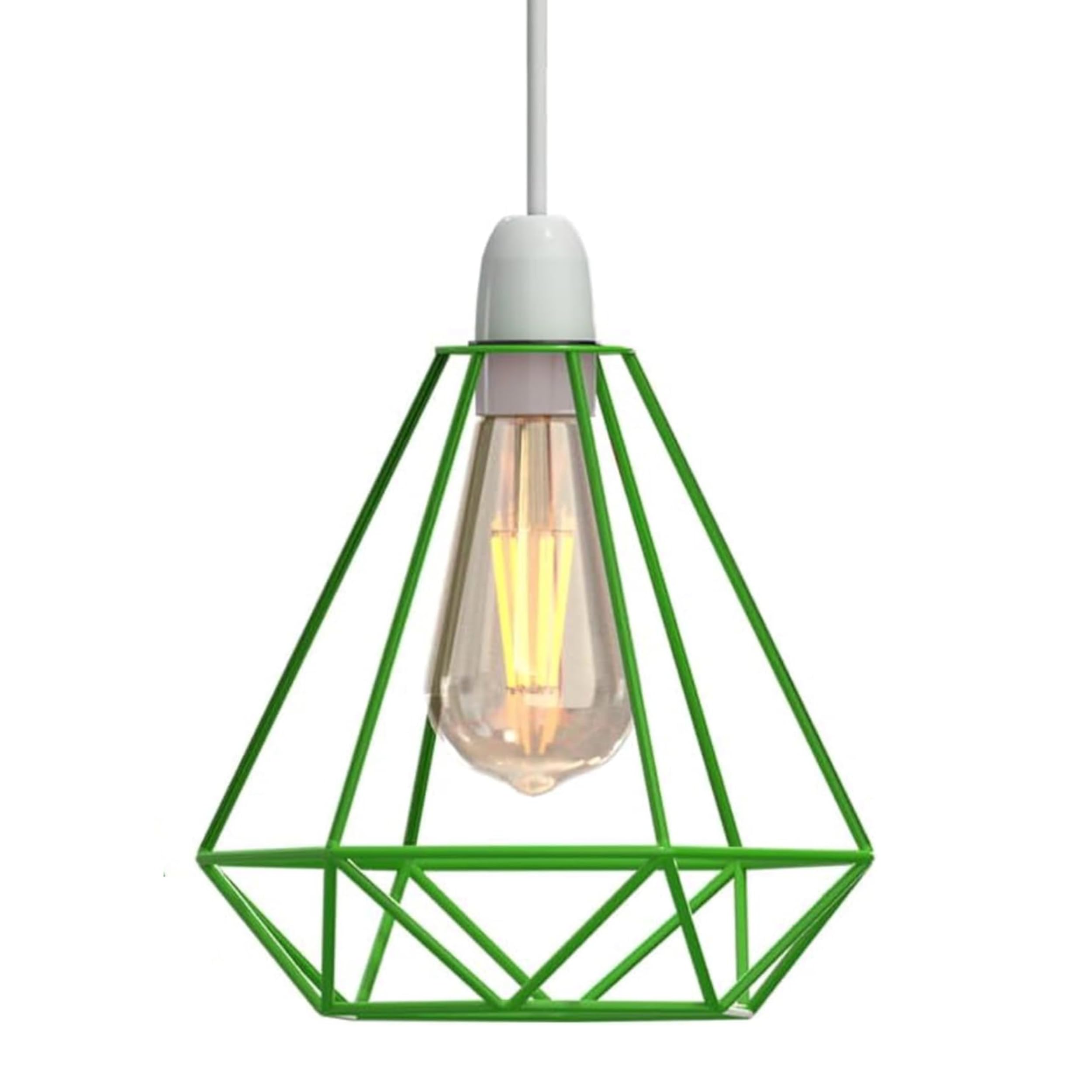 Vintage Geometric Diamond Pendant Lampshade Green Metal Wire Cage Easy Fit Ceiling Light Shade 14.5x20cm for Living Room Kitchen Restaurant Office E27 โ image 1