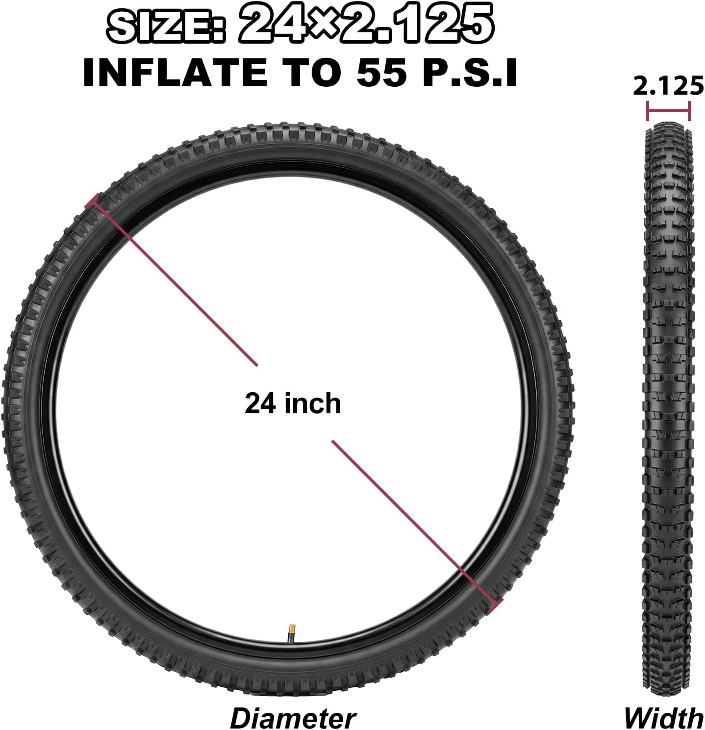 2-Pack Mountain Bike Tires & Tubes Set: 16/20/24/26-Inch Puncture-Protection MTB Tires with Heavy-Duty Butyl Inner Tubes & Tire Levers for Off-Road Cycling