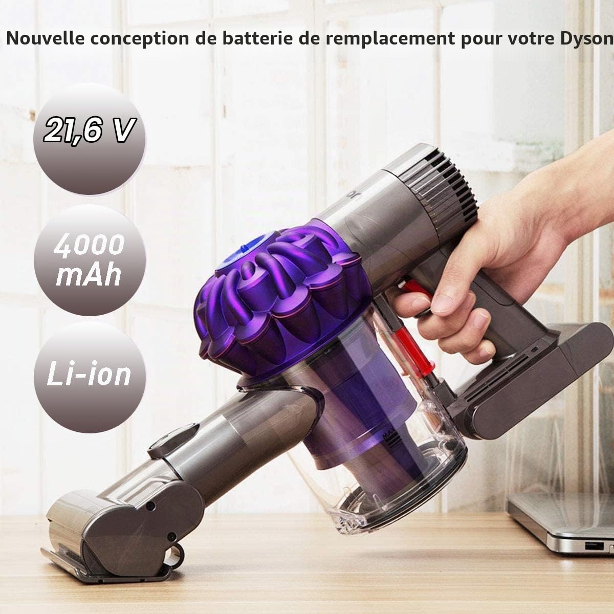 V8 Batterie [21,6V 4,0Ah] Compatible avec DYS V8 Absolute, Animal, Motörhead, Fluffy Carbon Fiber Vacuum SV10 pour Batterie DysV8