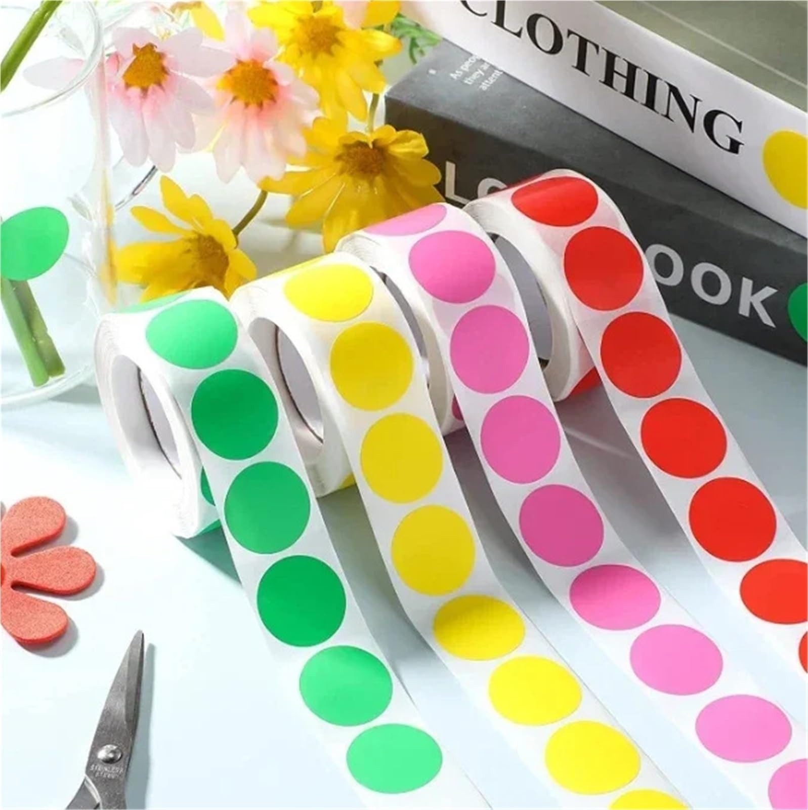 Adesivi colorati a pois 10/50 rotoli di etichette adesive a pois colorati per etichette adesive in carta patinata con marchio di classificazione (arancione - 50 rotoli)