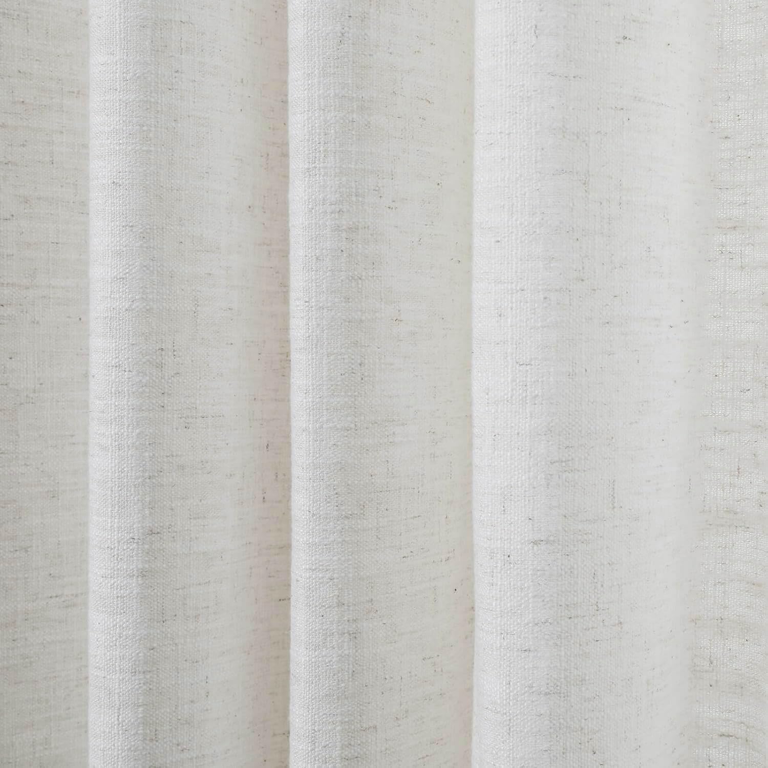 Pinch Pleated Drapes with Blue Embroidered Trim Faux Linen Pinch Pleat Lined Curtains for Sliding Glass Door, 50W x 108L, Beige White V2, 2 Panels