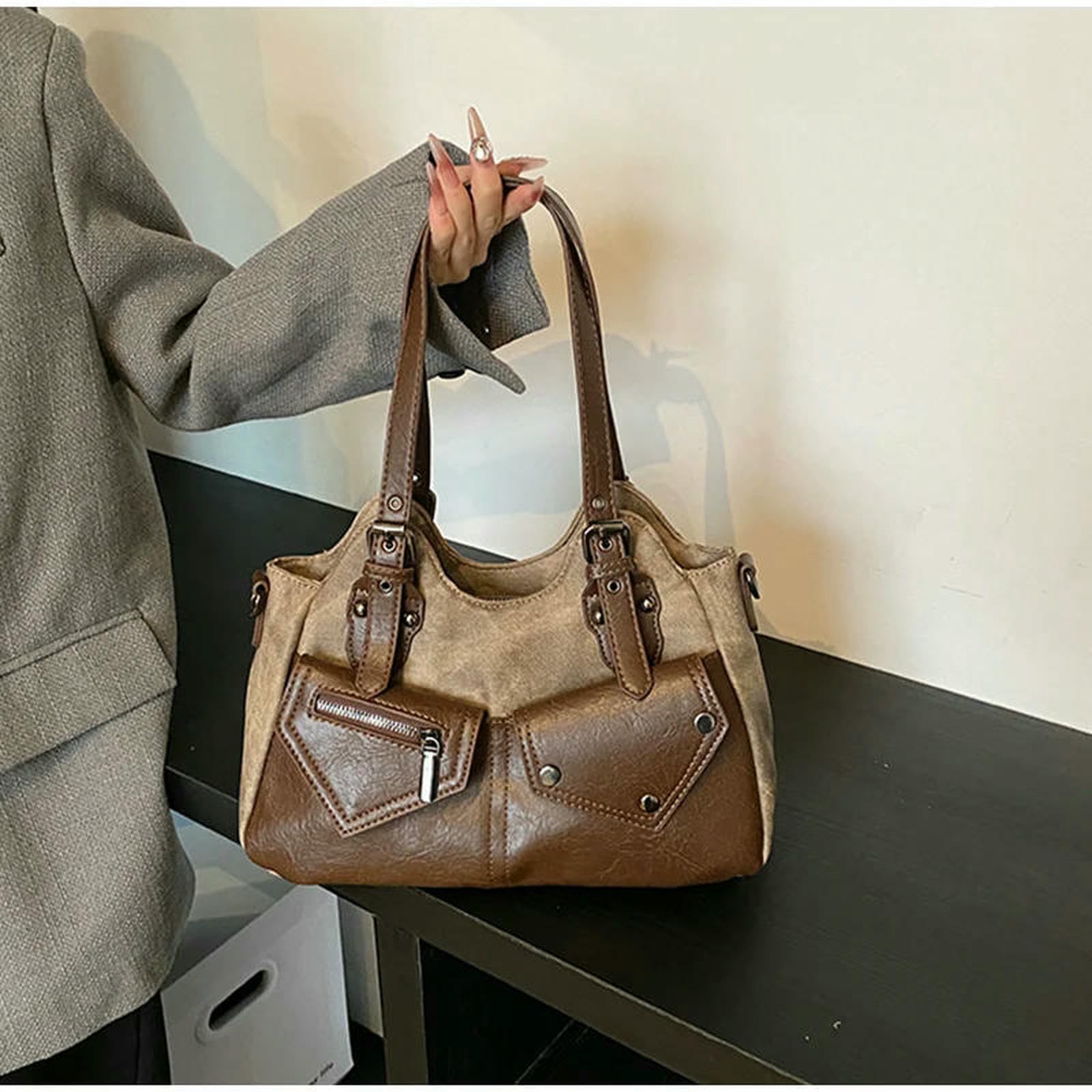 Schultertasche Damen Retro Trendige Umhängetaschen Handtasche Modische Vielseitige Taschen Einfache Personalisierte Damentaschen-kaffee-32x12x23cm
