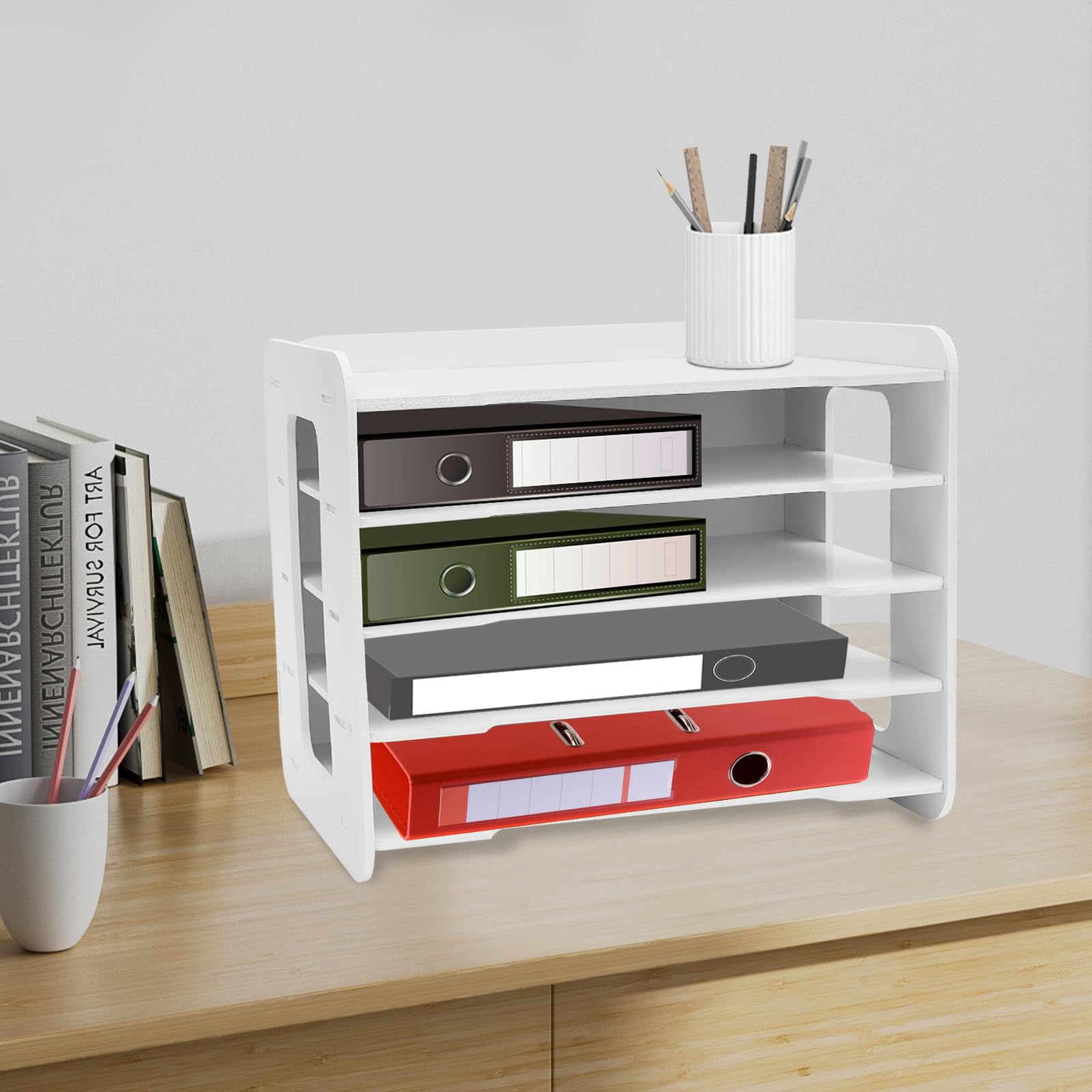 Corbeille à courrier blanche empilable 5 bacs de rangement bureau pour document A4