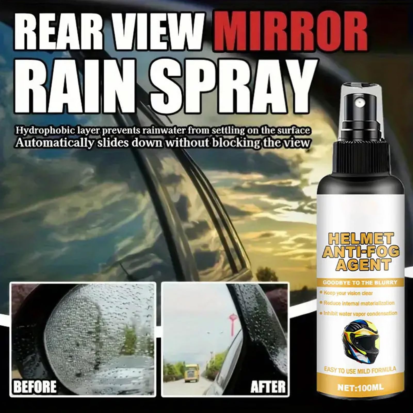 Manolyee Spray Anti-Appannamento per Occhiali, Impermeabile e Resistente, 100 ml, Spray Anti-Appannamento per Casco da Moto, per Visiere Goggles, Moto, Sci, Snowboard, Sport, Uomini e Donne