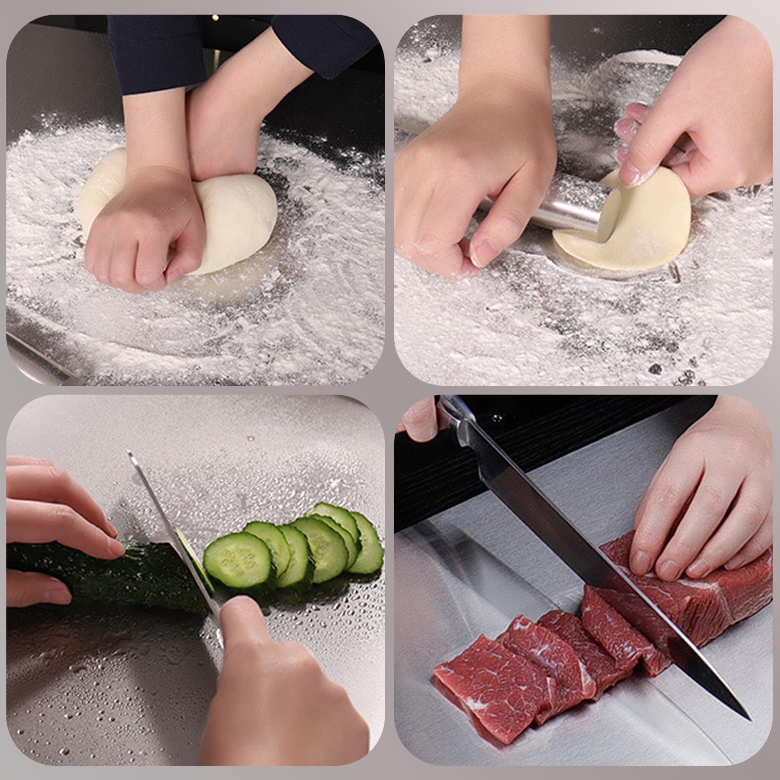 Tabla de cortar extragrande de acero inoxidable con labio, ideal para carne, frutas y verduras, 74 x 61 cm, esencial para cocineros y cocineros caseros