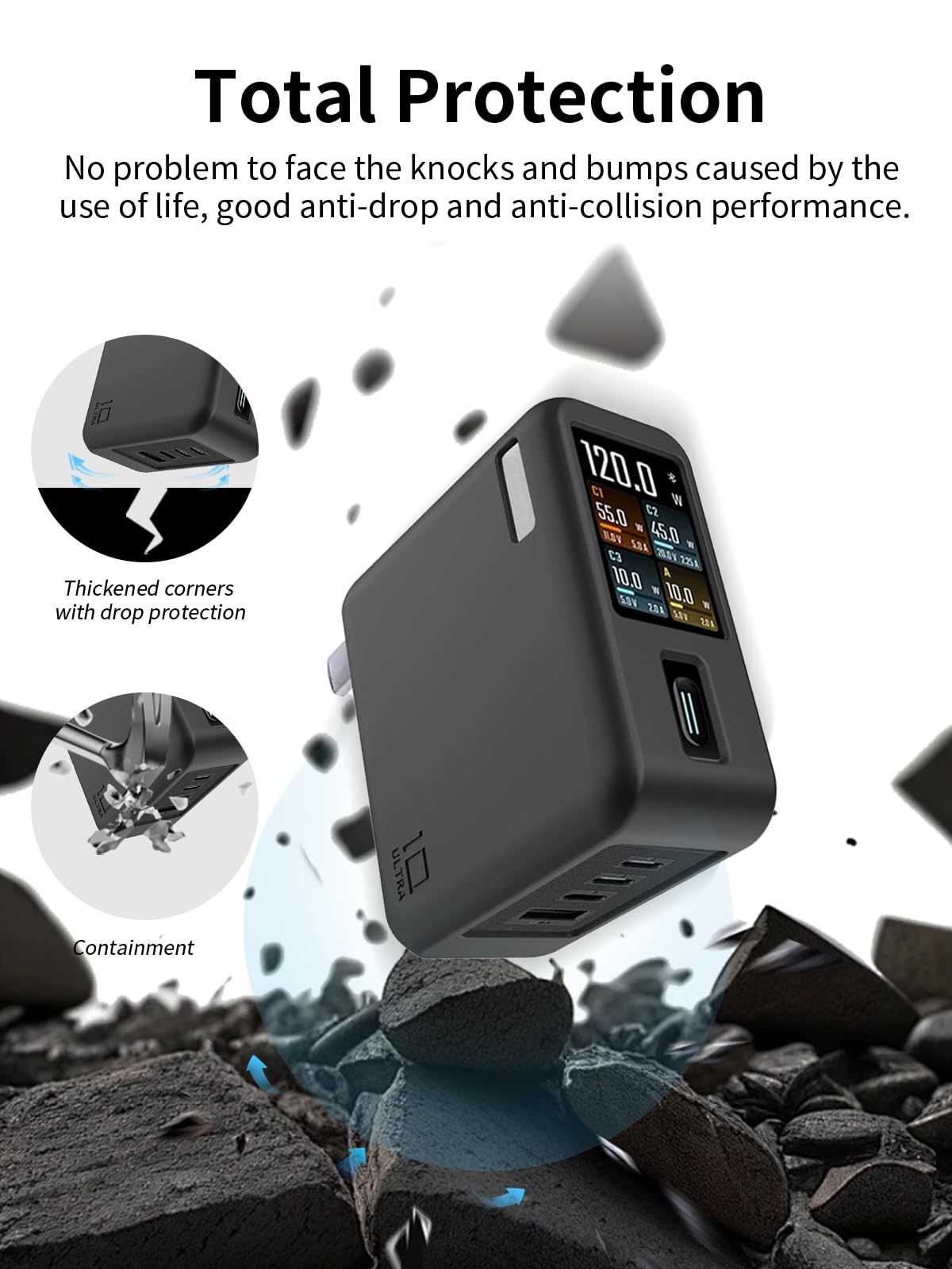 Silikonowe etui do Cuktech 10 Super Power Charger Ultra Power Bank, funkcja oświetlenia nocnego, odporne na zarysowania, uderzenia, tragba, czarne