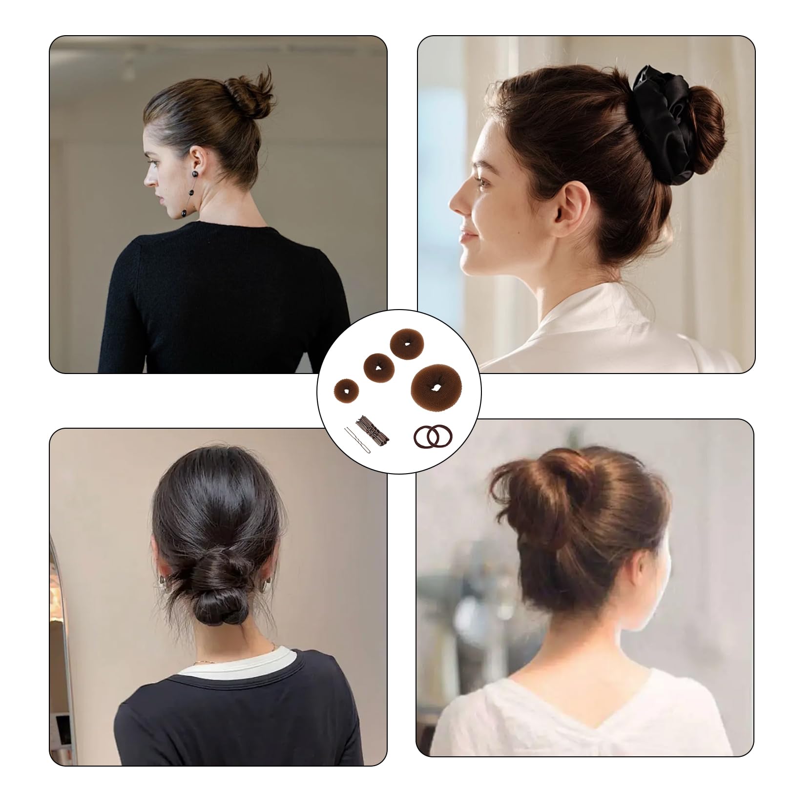 Ciambella per Chignon,4 Pezzi Retine per Capelli Chignon Facile per Capelli per Bambina e Donna,e 2 Elastici per Capelli,10 Clip a Forma di U per Acconciature Chignon per Ballerina e Danza