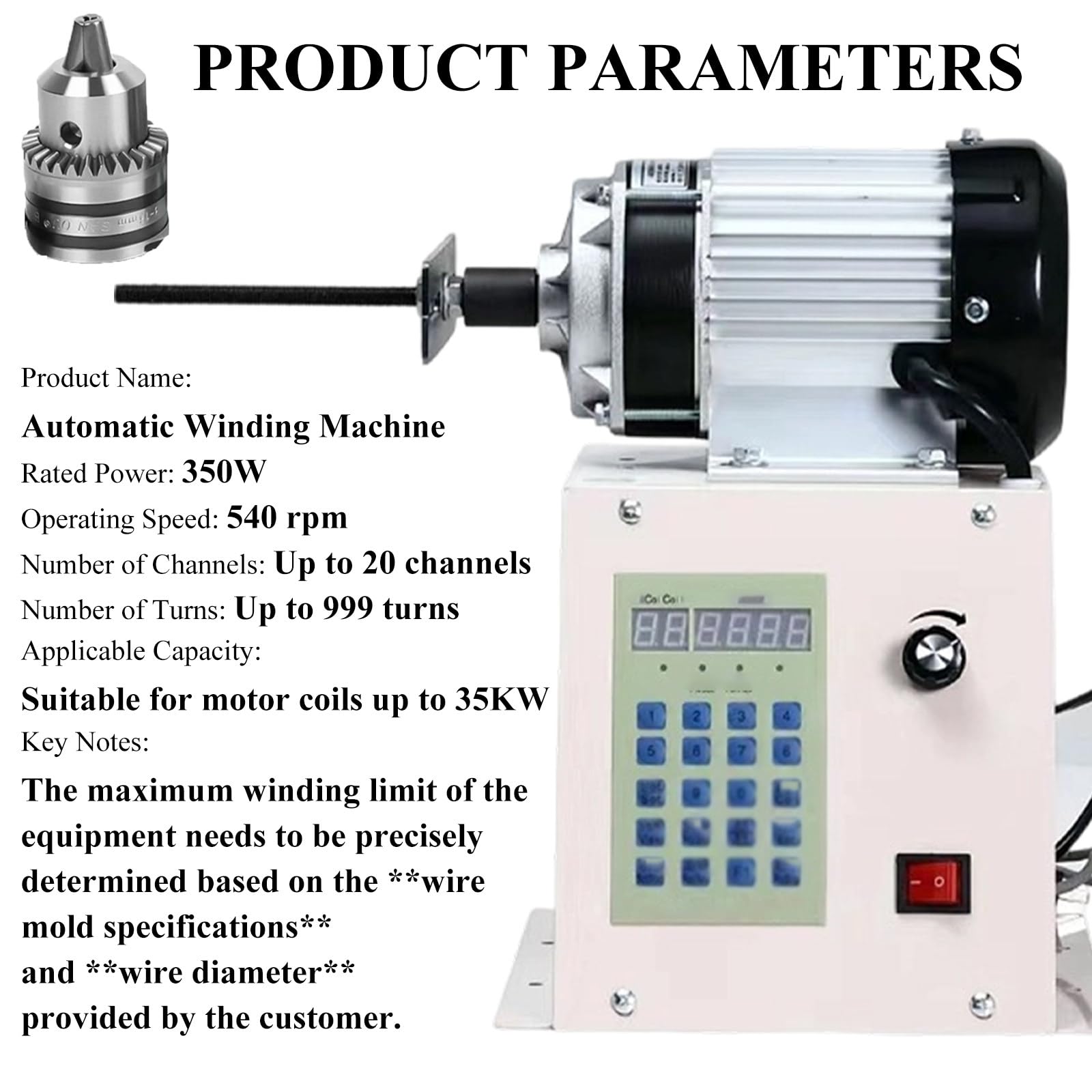 Avvolgitrice elettrica digitale CNC per bobine, velocità regolabile 0-500 giri/min, conteggio 0-9999; avvolgimento efficiente del filo per fabbriche, officine e uso domestico, per una maggiore ( 650W)