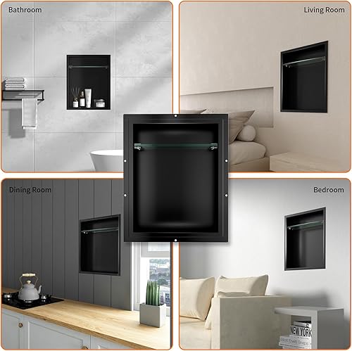 Miniatura 7 de CKB Nicho de ducha de acero inoxidable, 18 pulgadas x 14 pulgadas x 4 pulgadas de profundidad, estantes de almacenamiento de doble capa, estante de