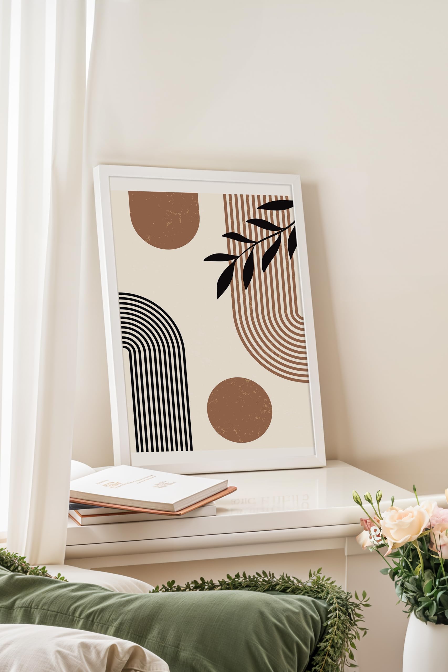 Zestia Beyaz Çerçeveli Tablo, Geometrik Soyut Desen, Salon Dekoru Poster No: 106842 21 x 30