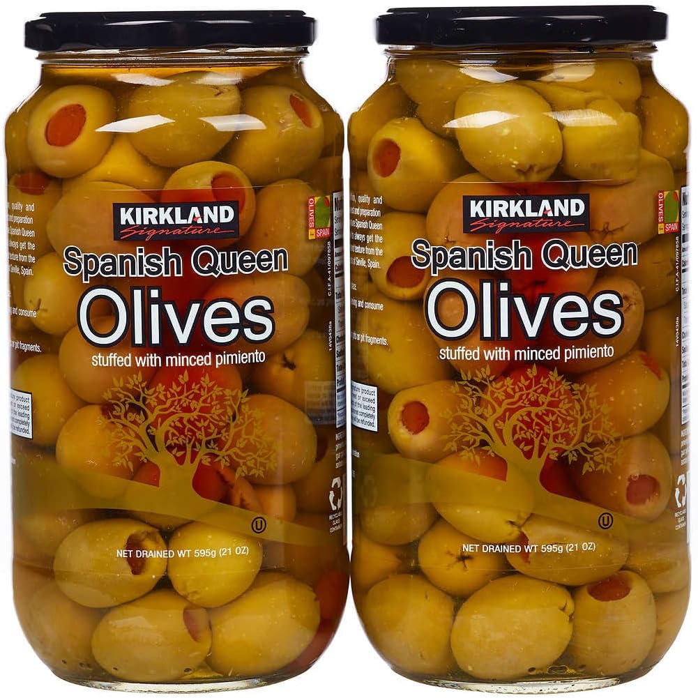 Kirkland Signature Pimento Stuffed Spanish Queen Olives, 21 Ounce Jar (2 Pack)